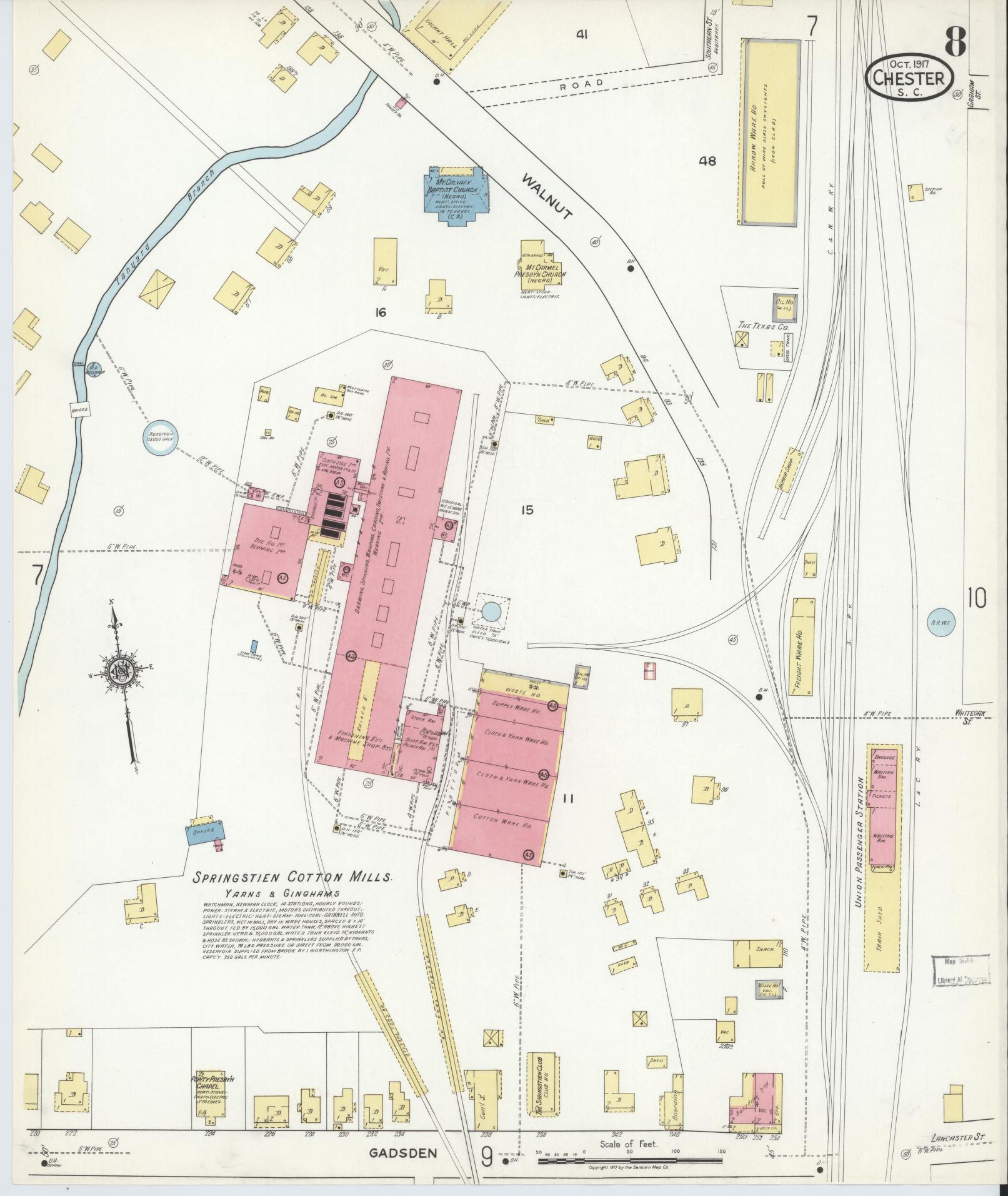 Sanborn Fire Insurance Map from Chester, Chester County, South Carolina (1917), Sheet #0008 - Complete Map Set gallery image, historic Sanborn map, vintage wall art, South Carolina South Carolina