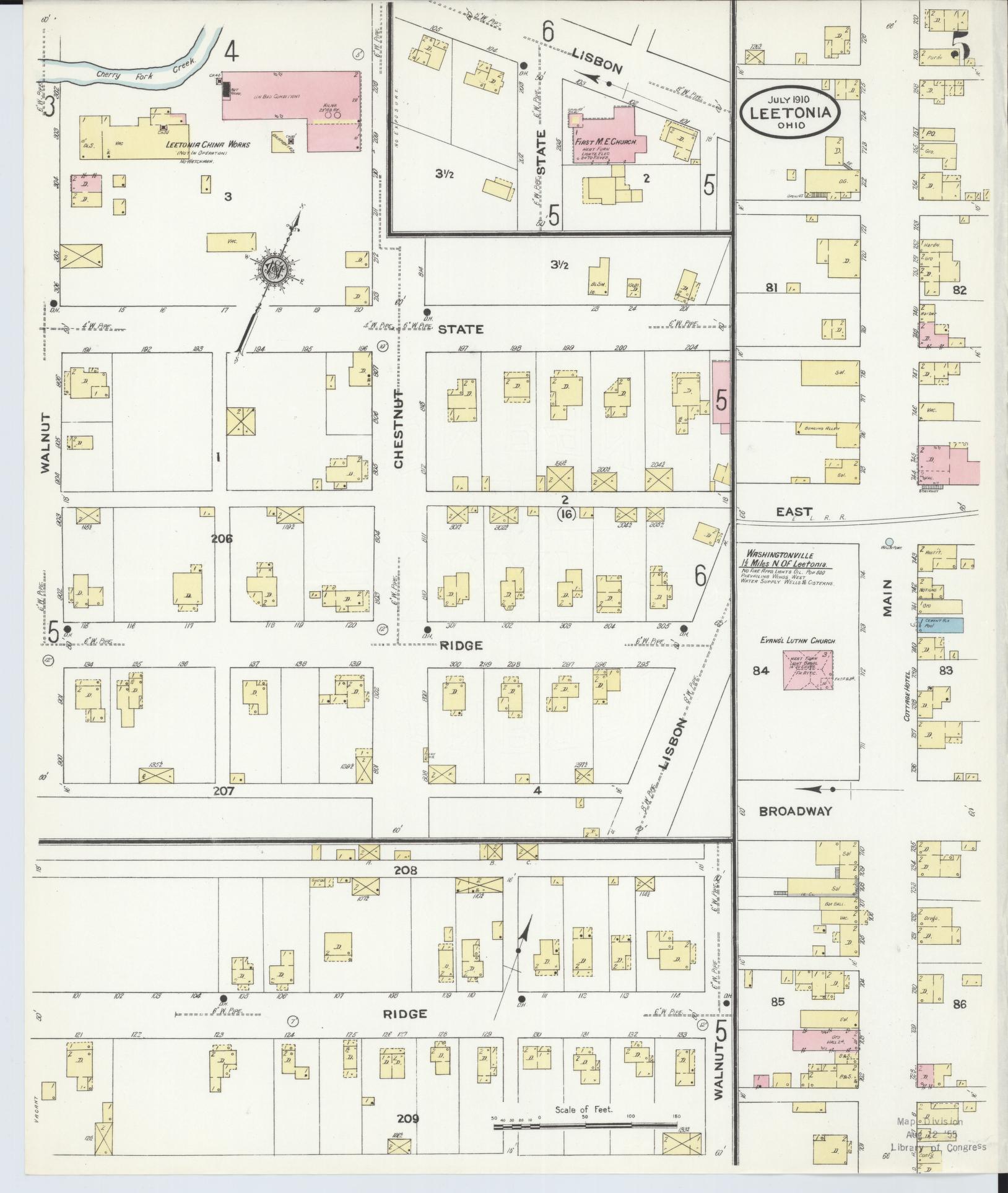 Sanborn Fire Insurance Map from Leetonia, Columbiana County, Ohio (1910), Sheet #0005 - Historic Sanborn Fire Insurance Map Print, vintage old map wall art, antique decor, genealogy gift, Ohio Ohio map