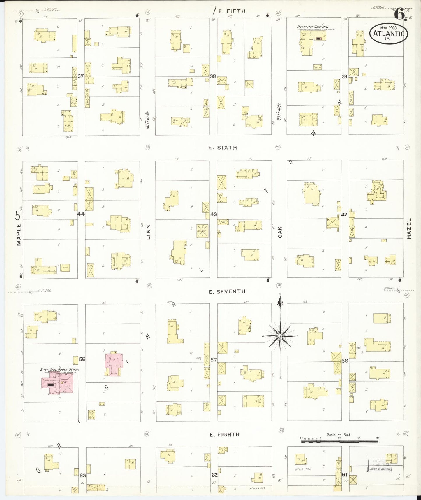 Sanborn Fire Insurance Map from Atlantic, Cass County, Iowa (1908), Sheet #0006 - Historic Sanborn Fire Insurance Map Print, vintage old map wall art