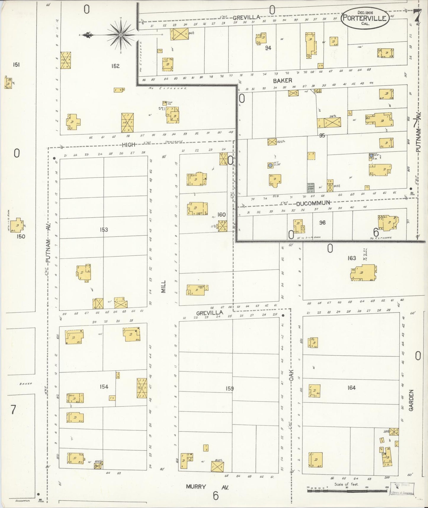 Sanborn Fire Insurance Map from Porterville, Tulare County, California (1906), Sheet #0007 - Complete Map Set gallery image, historic Sanborn map, vintage wall art, California California
