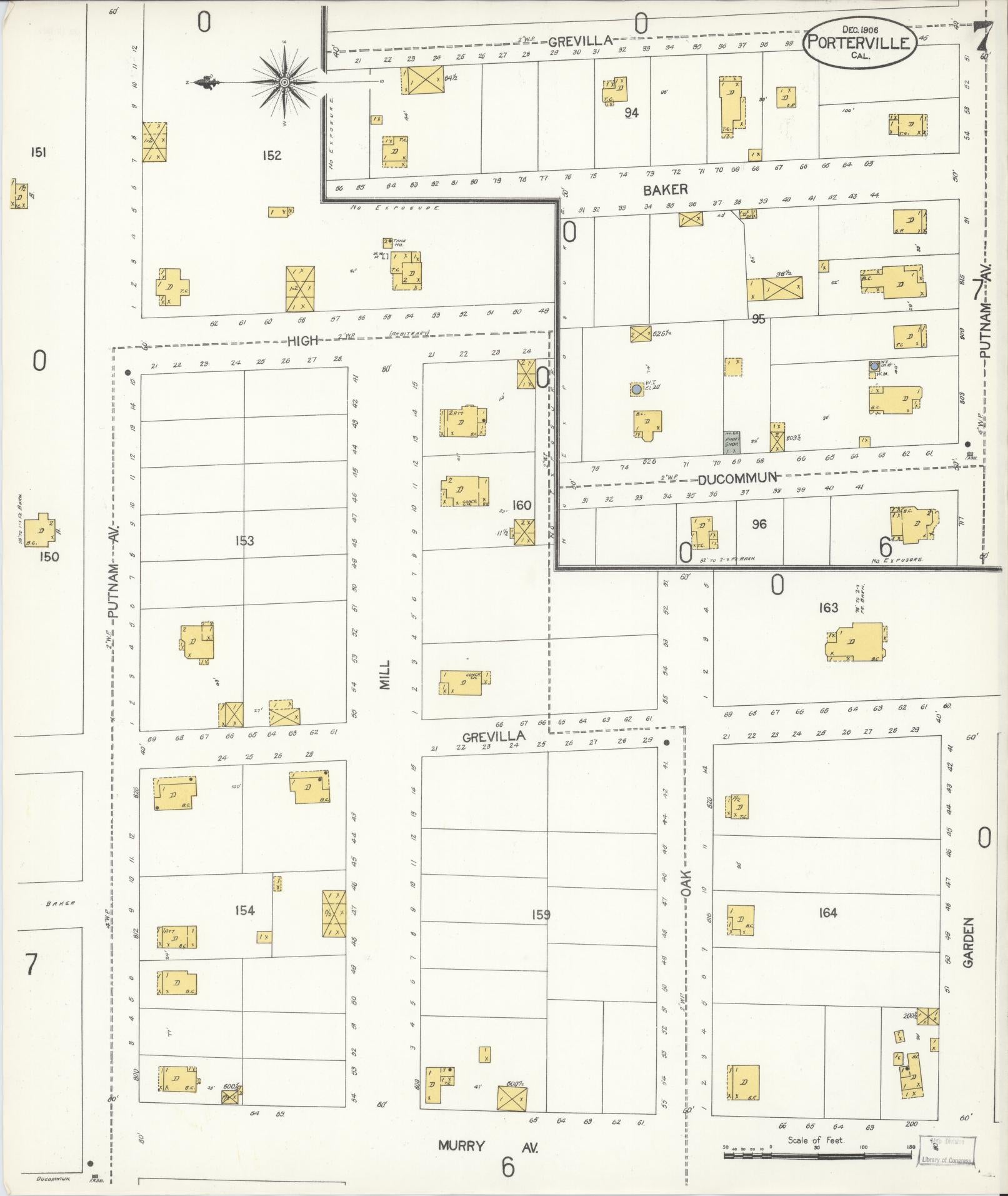 Sanborn Fire Insurance Map from Porterville, Tulare County, California (1906), Sheet #0007 - Complete Map Set gallery image, historic Sanborn map, vintage wall art, California California