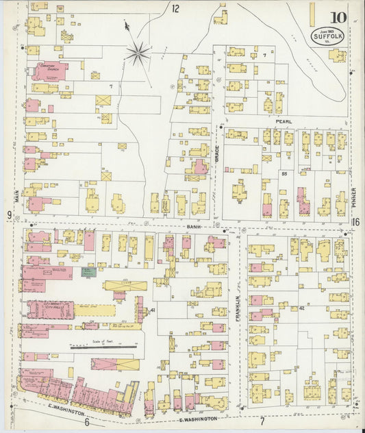 Sanborn Fire Insurance Map from Suffolk, Independent Cities, Virginia (1903), Sheet #0010 - Historic Sanborn Fire Insurance Map Print, vintage old map wall art, antique decor, genealogy gift, Virginia Virginia map