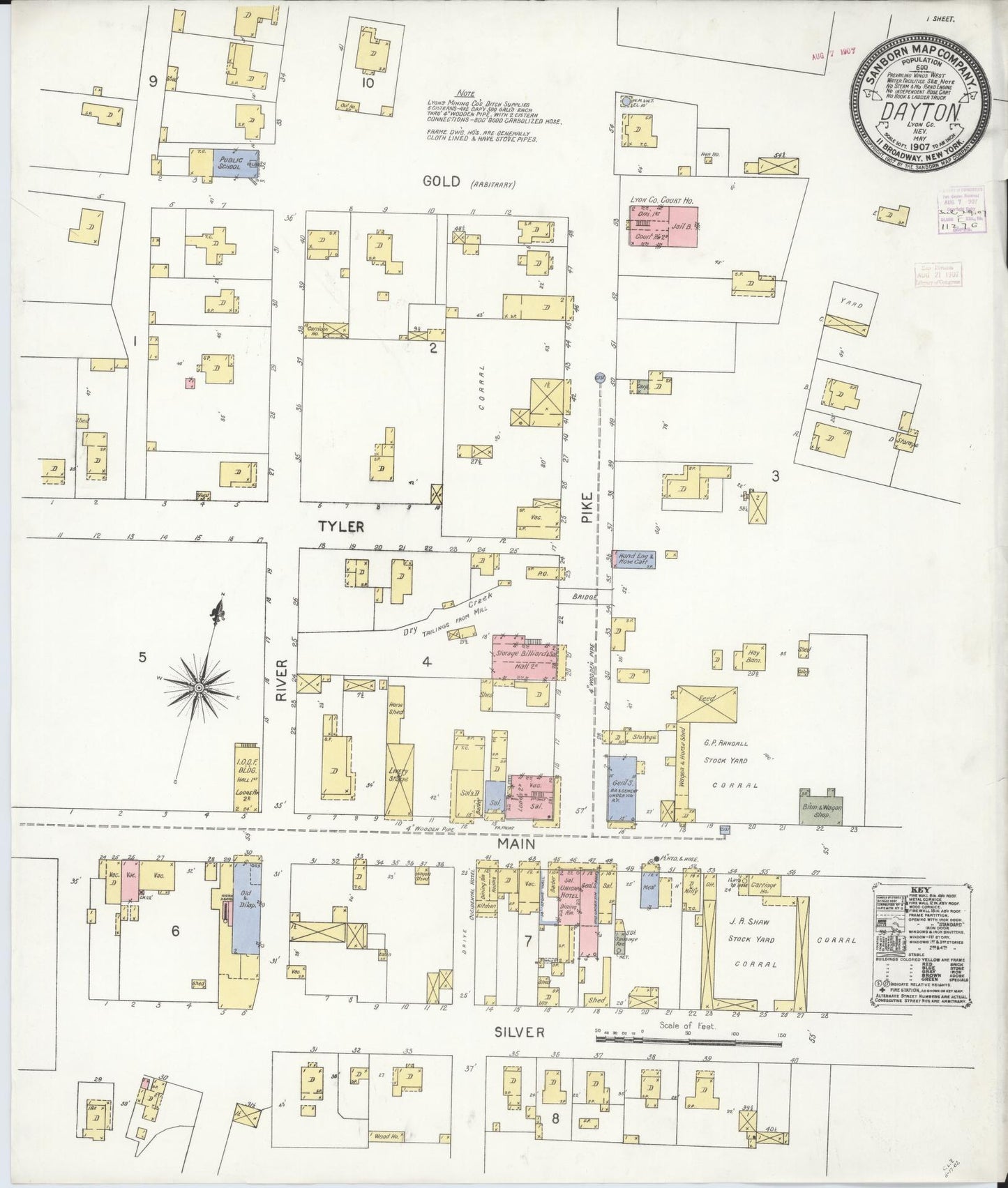Sanborn Fire Insurance Map from Dayton, Lyon County, Nevada (1907), Sheet #0001 - Historic Sanborn Fire Insurance Map Print, vintage old map wall art, antique decor, genealogy gift, Nevada Nevada map