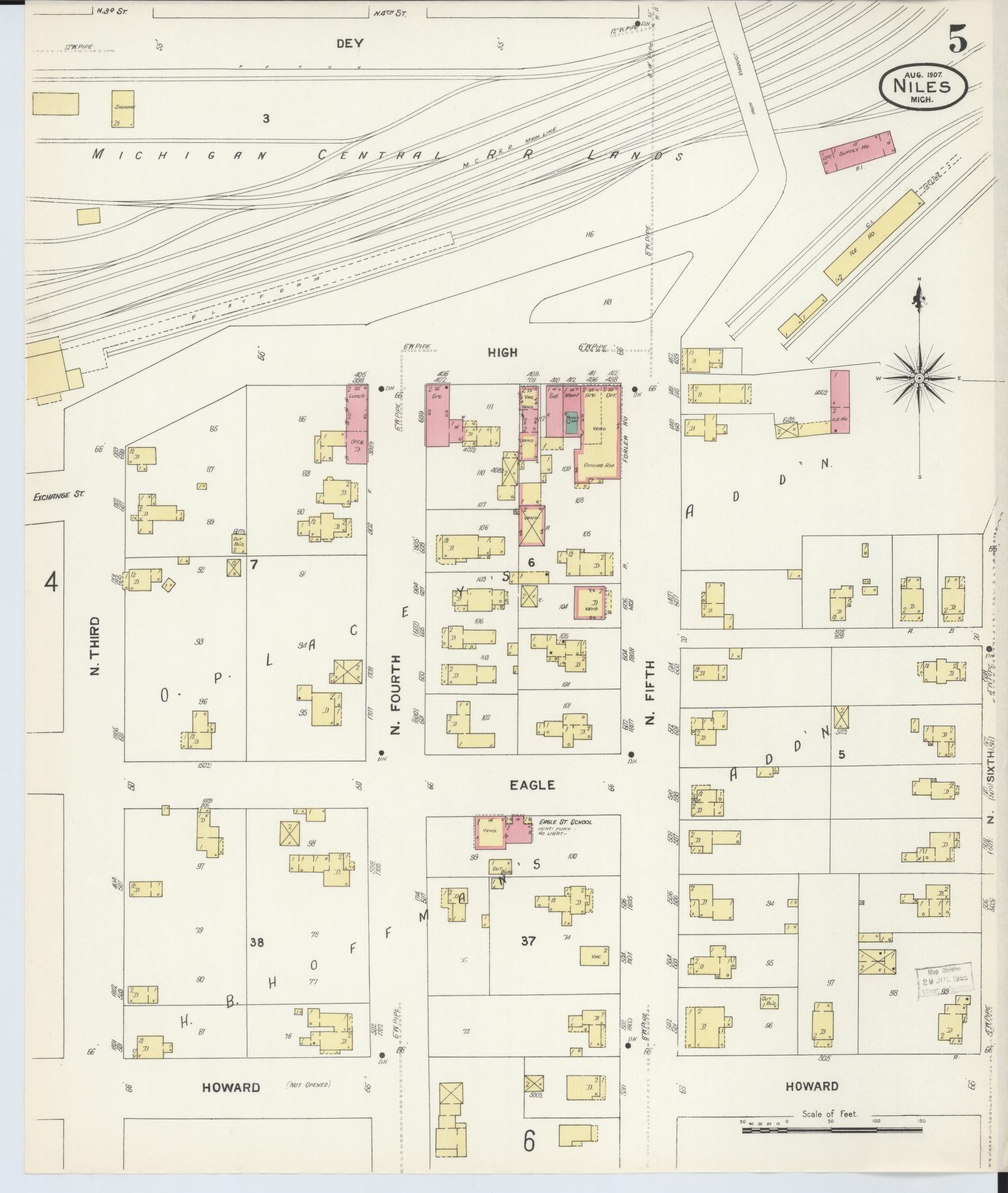 Sanborn Fire Insurance Map from Niles, Berrien County, Michigan (1907), Sheet #0005 - Historic Sanborn Fire Insurance Map Print, vintage old map wall art, antique decor, genealogy gift, Michigan Michigan map