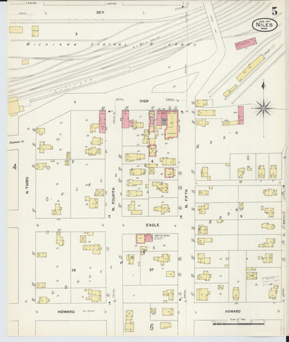 Sanborn Fire Insurance Map from Niles, Berrien County, Michigan (1907), Sheet #0005 - Historic Sanborn Fire Insurance Map Print, vintage old map wall art, antique decor, genealogy gift, Michigan Michigan map
