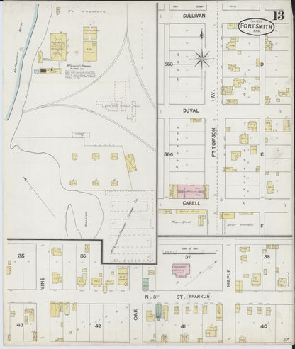 Sanborn Fire Insurance Map from Fort Smith, Sebastian County, Arkansas (1889), Sheet #0013 - Complete Map Set gallery image, historic Sanborn map, vintage wall art, Arkansas Arkansas