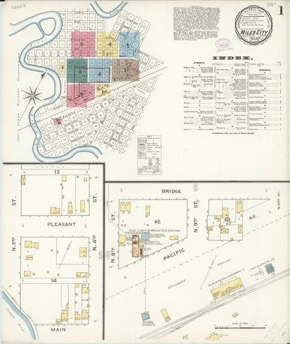 Sanborn Fire Insurance Map from Miles City, Custer County, Montana (1893), Sheet #0001 - Complete Map Set gallery image, historic Sanborn map, vintage wall art, Montana Montana