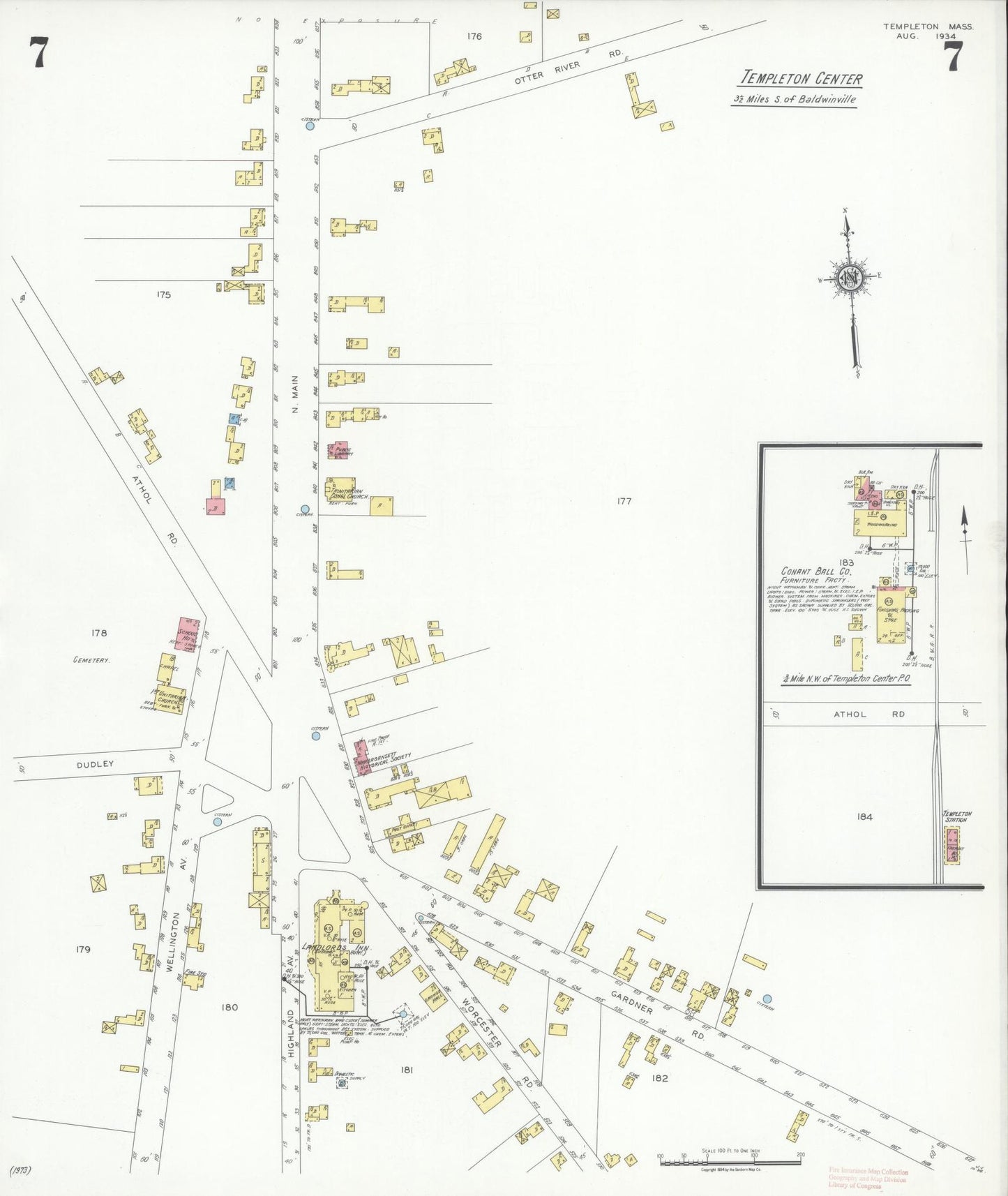 Sanborn Fire Insurance Map from Templeton, Worcester County, Massachusetts (1934), Sheet #0007 - Complete Map Set gallery image, historic Sanborn map, vintage wall art, Massachusetts Massachusetts