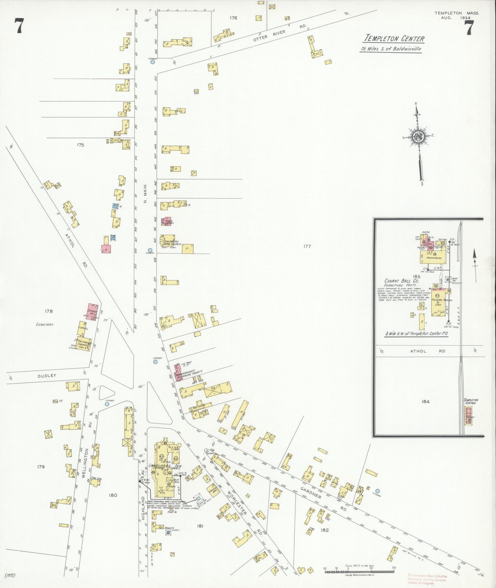 Sanborn Fire Insurance Map from Templeton, Worcester County, Massachusetts (1934), Sheet #0007 - Complete Map Set gallery image, historic Sanborn map, vintage wall art, Massachusetts Massachusetts