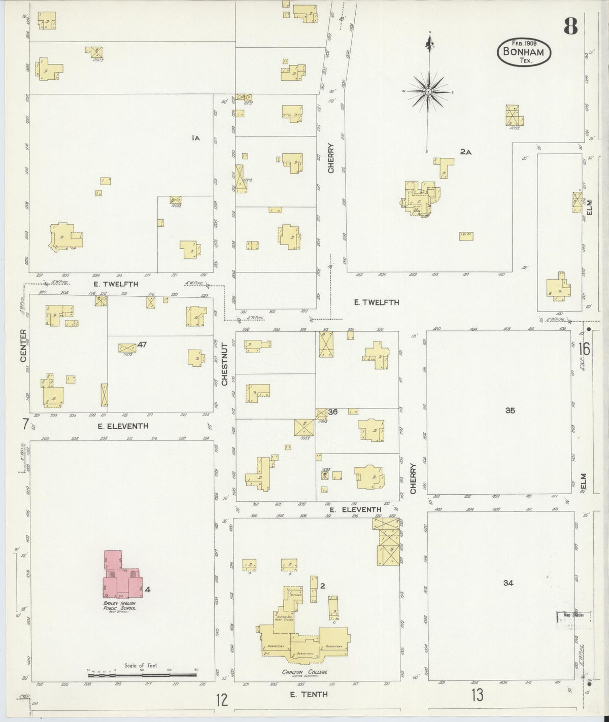 Sanborn Fire Insurance Map from Bonham, Fannin County, Texas (1909), Sheet #0008 - Complete Map Set gallery image, historic Sanborn map, vintage wall art, Texas Texas