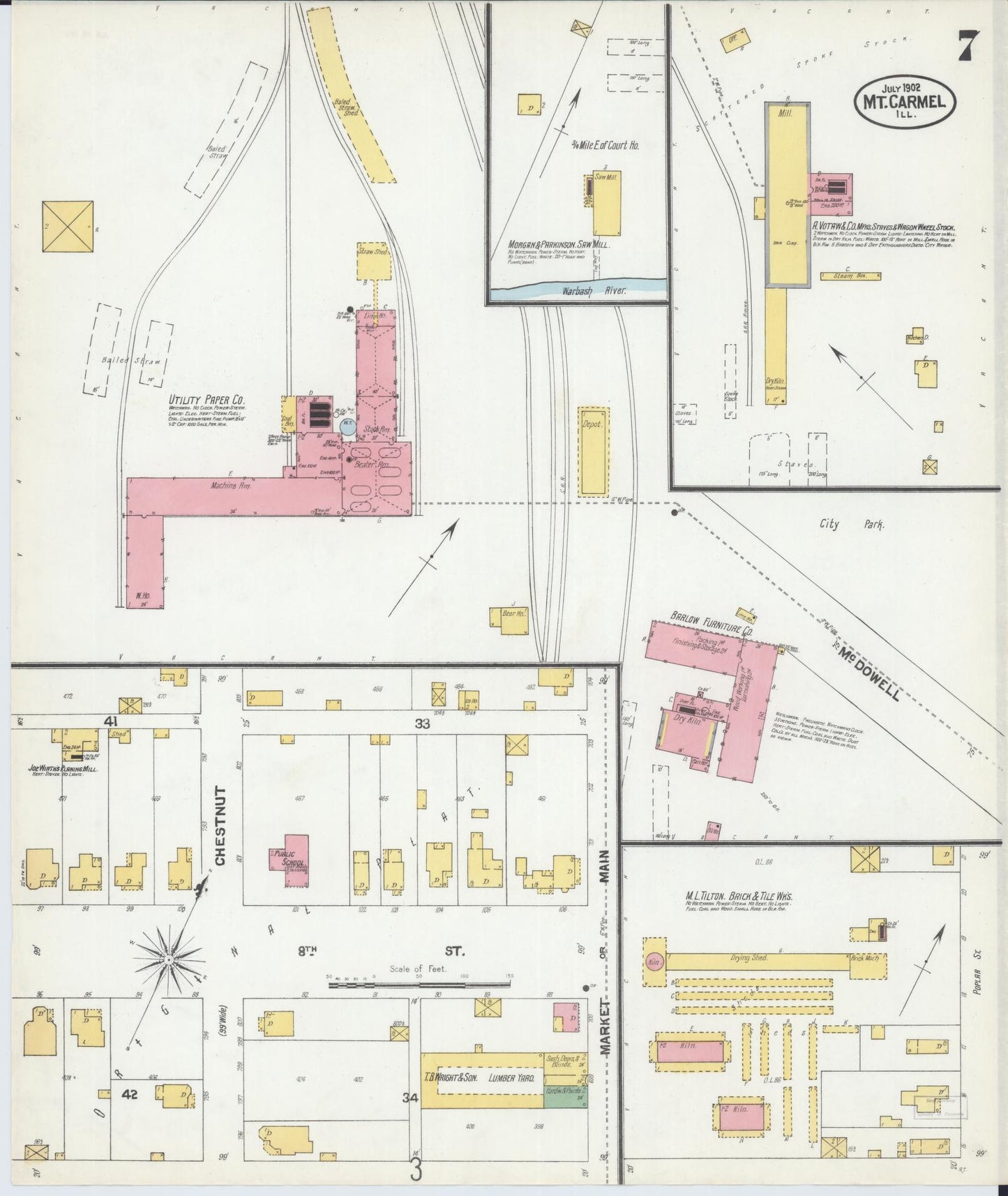 Sanborn Fire Insurance Map from Mount Carmel, Wabash County, Illinois (1902), Sheet #0007 - Complete Map Set gallery image, historic Sanborn map, vintage wall art, Illinois Illinois