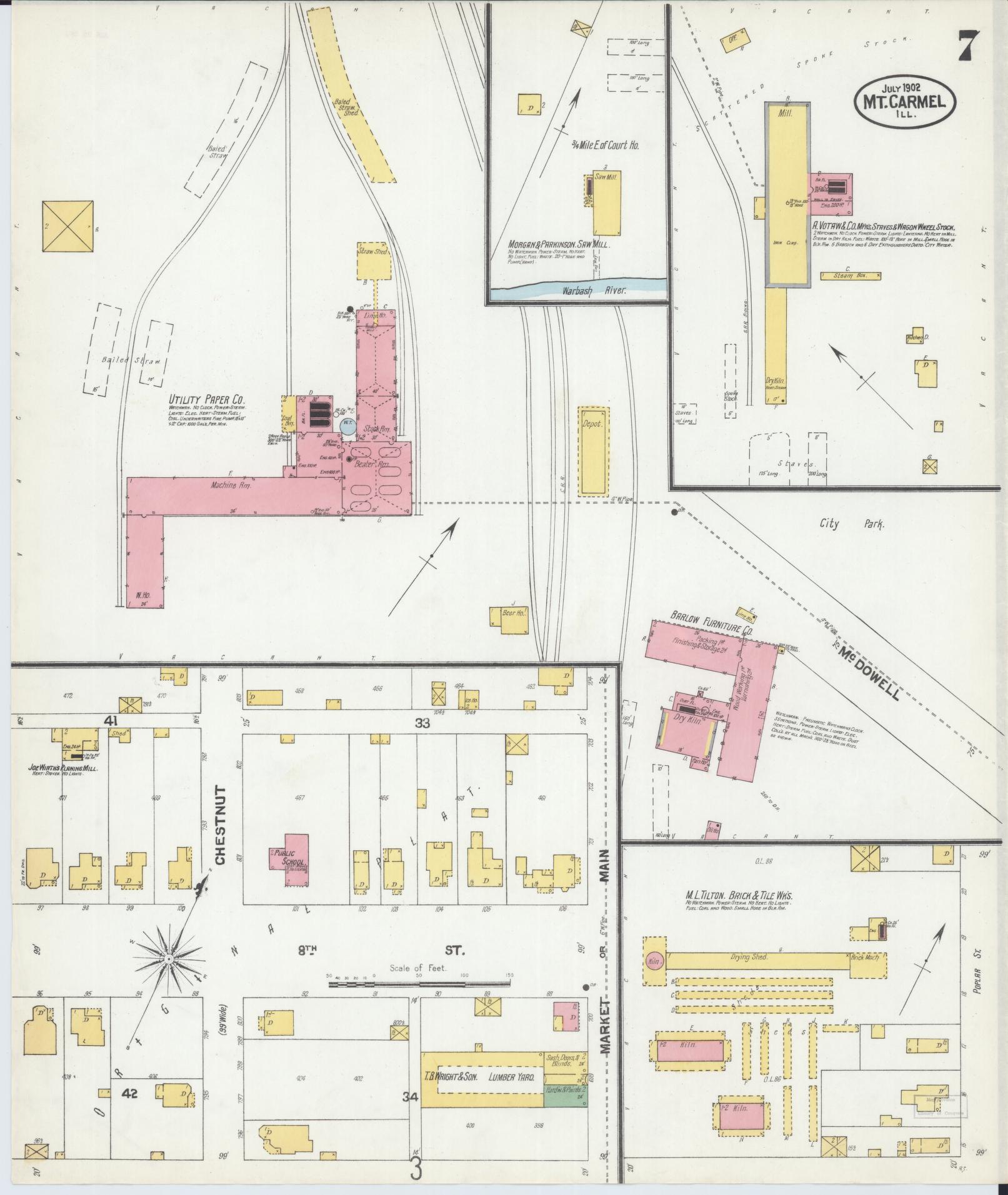 Sanborn Fire Insurance Map from Mount Carmel, Wabash County, Illinois (1902), Sheet #0007 - Complete Map Set gallery image, historic Sanborn map, vintage wall art, Illinois Illinois
