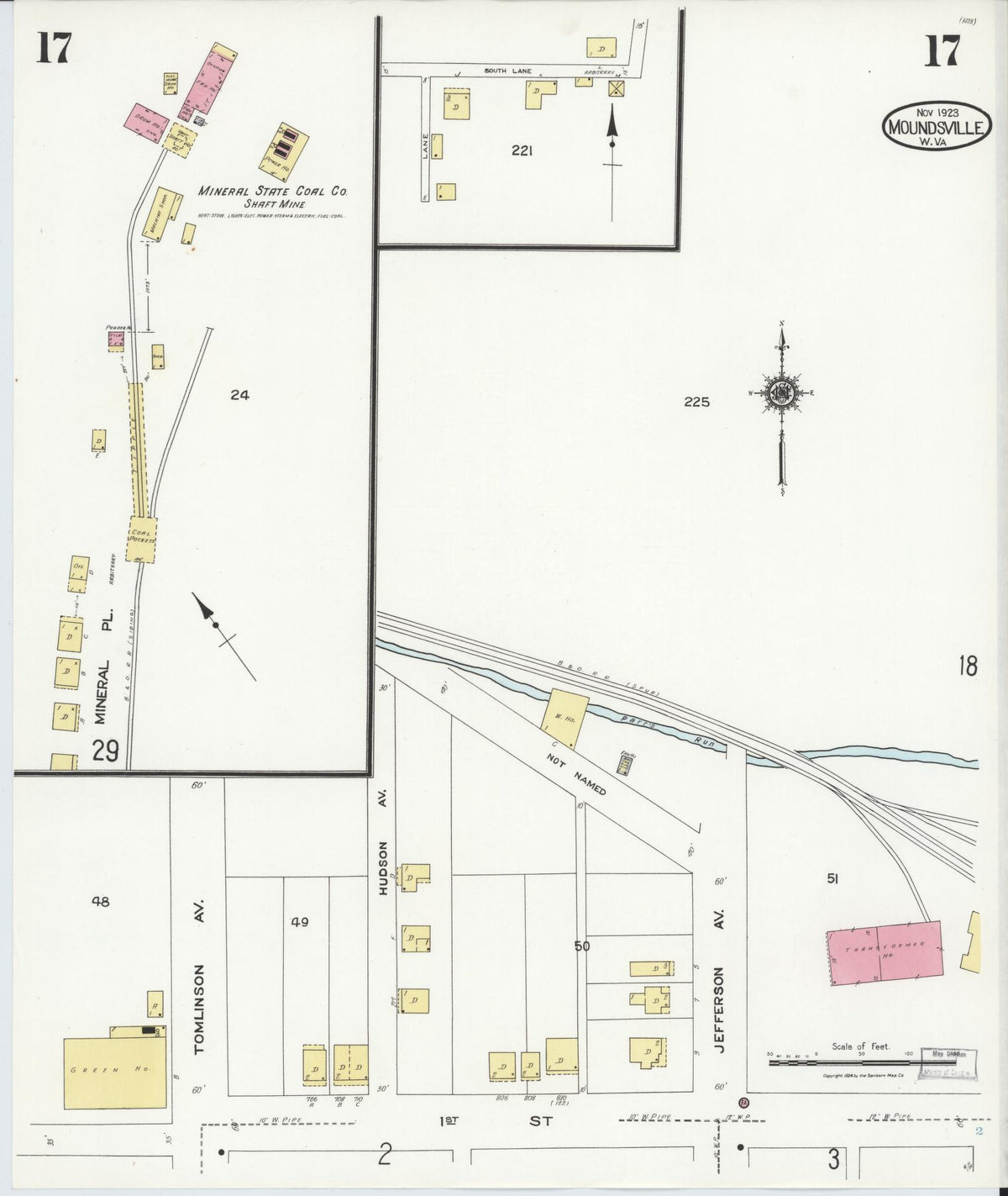 Sanborn Fire Insurance Map from Moundsville, Marshall County, West Virginia (1923), Sheet #0017 - Complete Map Set gallery image, historic Sanborn map, vintage wall art, West Virginia West Virginia