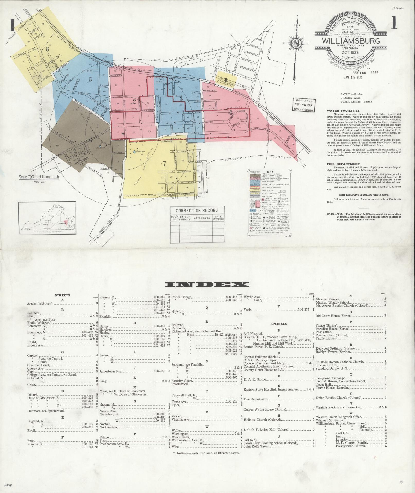 Sanborn Fire Insurance Map from Williamsburg, Independent Cities, Virginia. (1933) – Historic Sanborn Fire Insurance Map Print