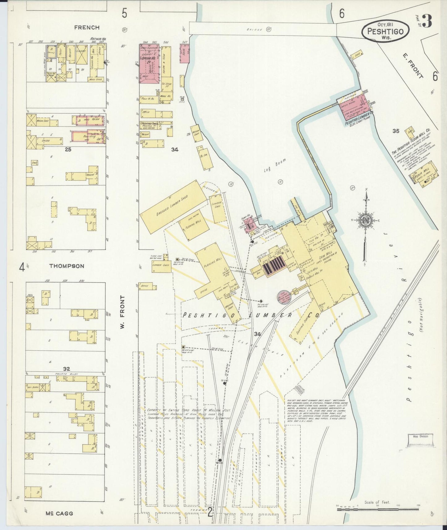 Sanborn Fire Insurance Map from Peshtigo, Marinette County, Wisconsin (1911), Sheet #0003 - Complete Map Set gallery image, historic Sanborn map, vintage wall art, Wisconsin Wisconsin