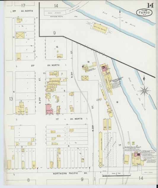 Sanborn Fire Insurance Map from Fargo, Cass County, North Dakota (1896), Sheet #0014 - Historic Sanborn Fire Insurance Map Print, vintage old map wall art, antique decor, genealogy gift, North Dakota North Dakota map