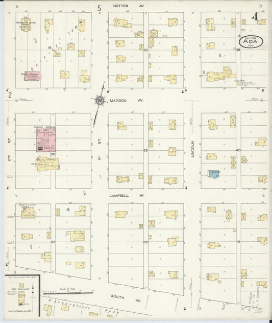 Sanborn Fire Insurance Map from Ada, Norman County, Minnesota (1909), Sheet #0004 - Historic Sanborn Fire Insurance Map Print, vintage old map wall art, antique decor, genealogy gift, Minnesota Minnesota map