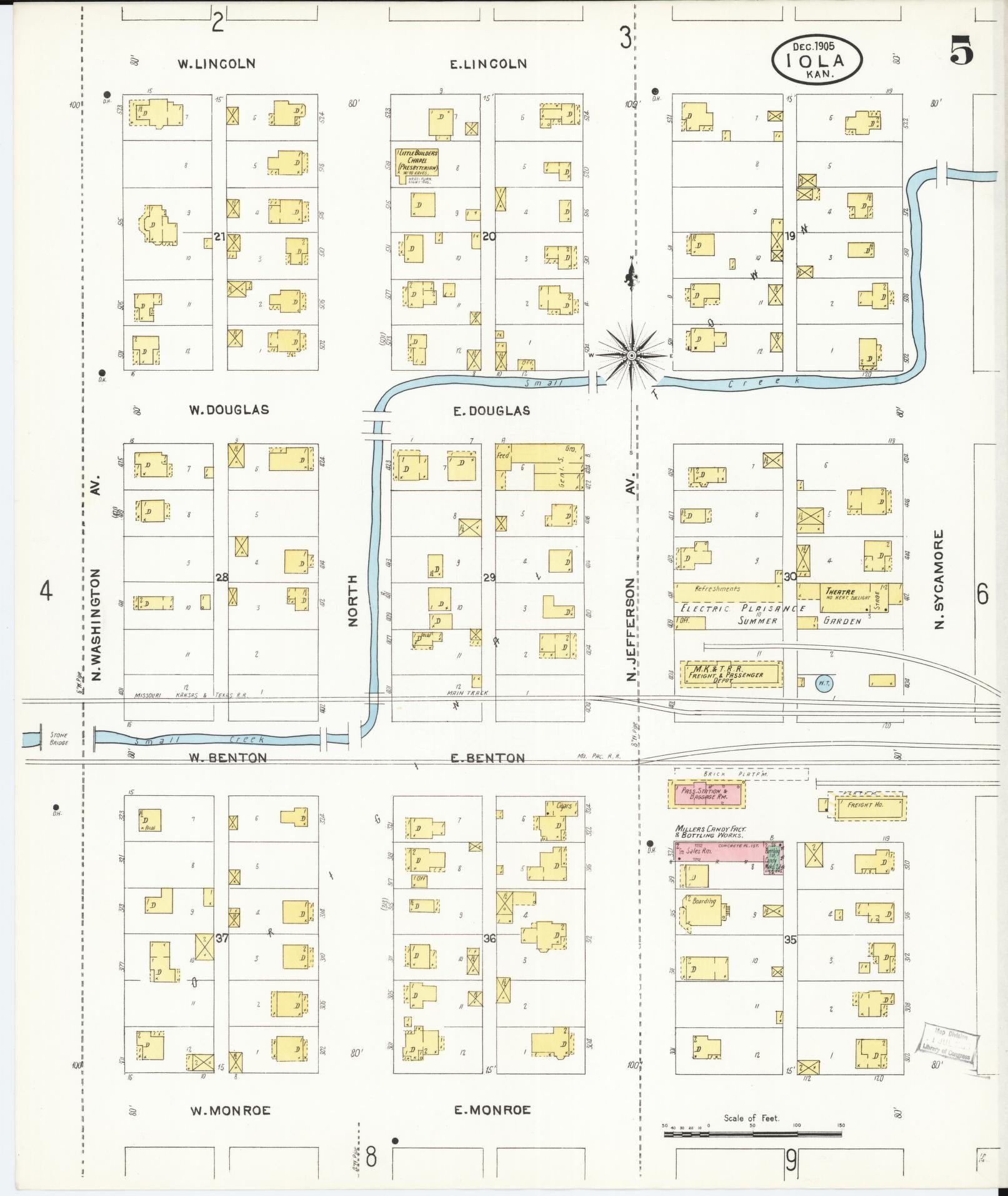 Sanborn Fire Insurance Map from Iola, Allen County, Kansas (1905), Sheet #0005 - Complete Map Set gallery image, historic Sanborn map, vintage wall art, Kansas Kansas
