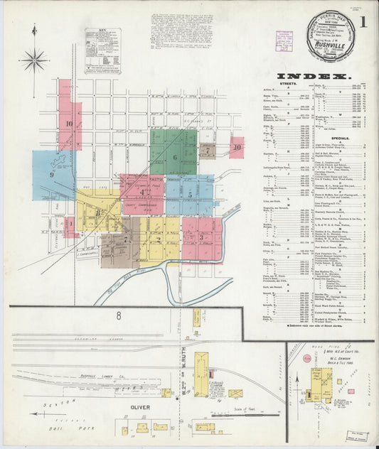 Sanborn Fire Insurance Map from Rushville, Rush County, Indiana (1901), Sheet #0001 - Historic Sanborn Fire Insurance Map Print, vintage old map wall art, antique decor, genealogy gift, Indiana Indiana map