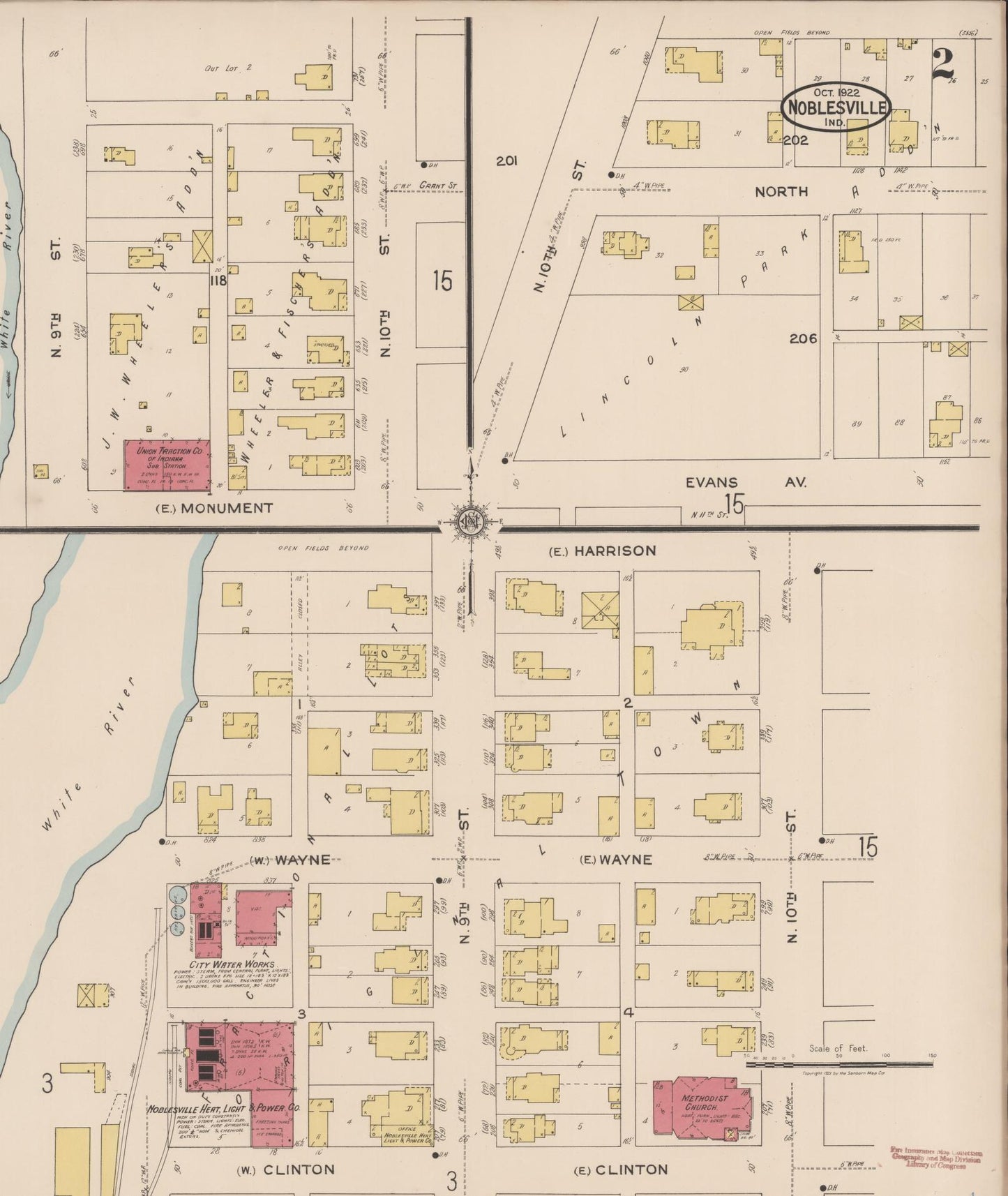 Sanborn Fire Insurance Map from Noblesville, Hamilton County, Indiana (1922), Sheet #0002 - Complete Map Set gallery image, historic Sanborn map, vintage wall art, Indiana Indiana