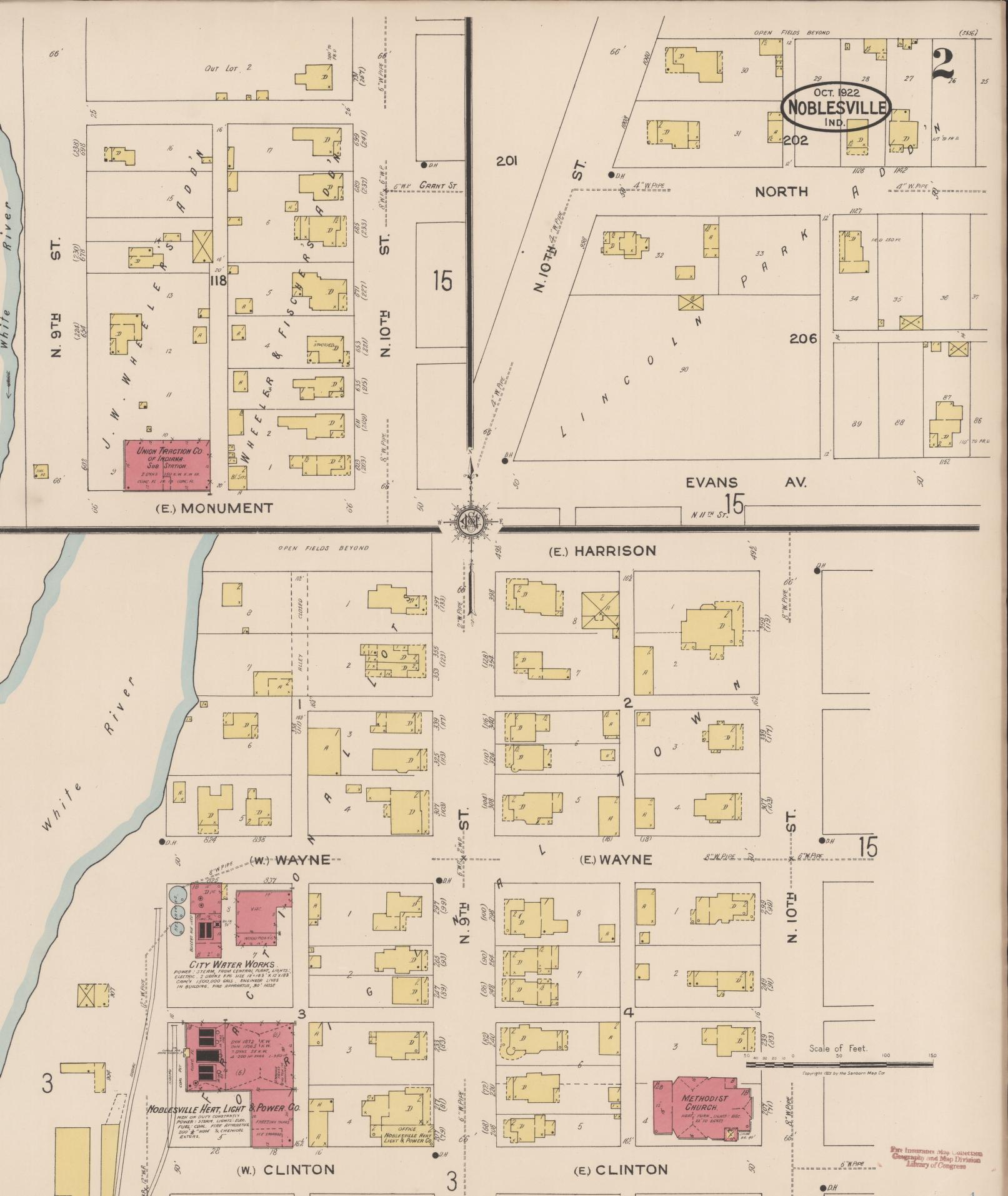 Sanborn Fire Insurance Map from Noblesville, Hamilton County, Indiana (1922), Sheet #0002 - Complete Map Set gallery image, historic Sanborn map, vintage wall art, Indiana Indiana