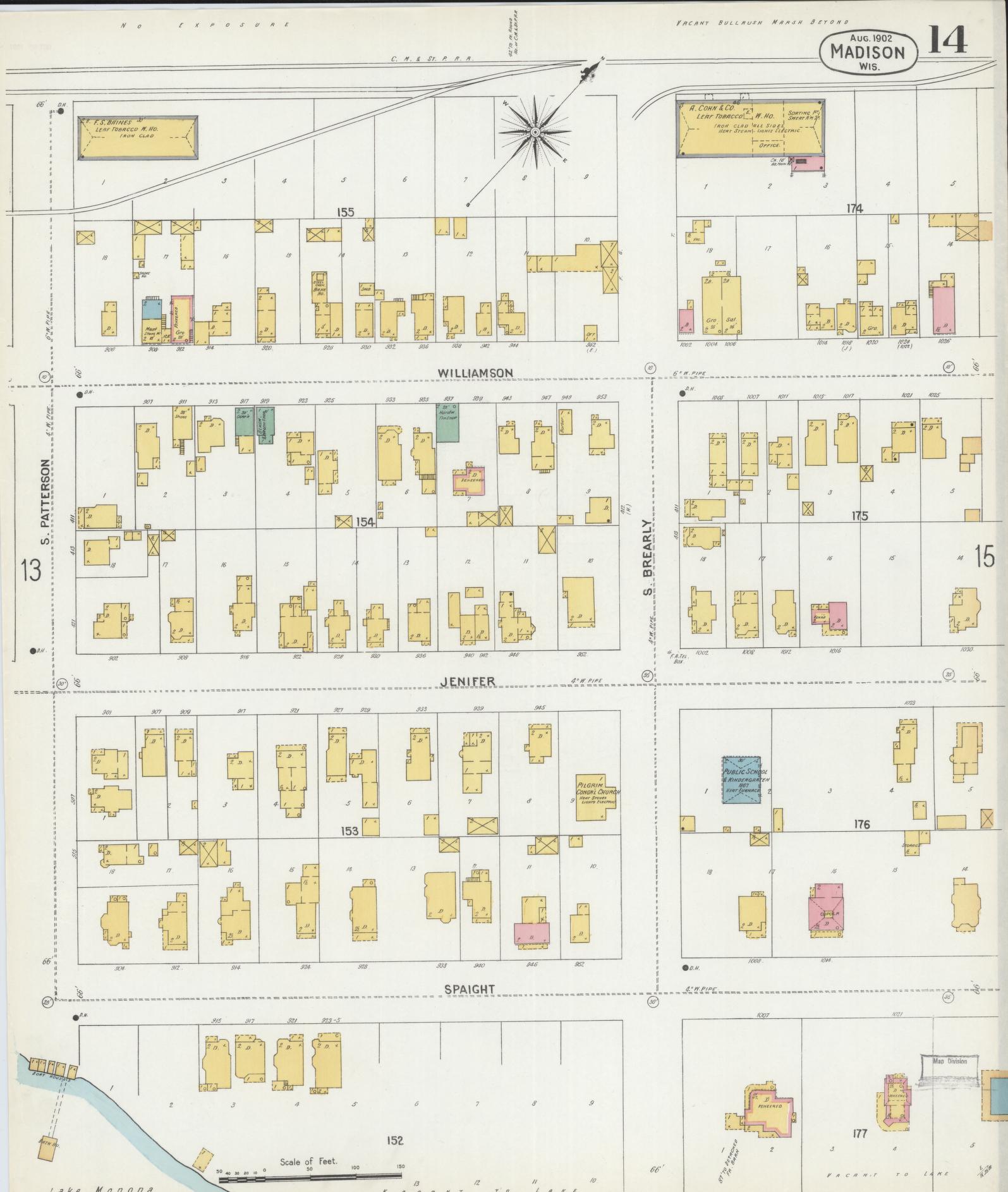 Sanborn Fire Insurance Map from Madison, Dane County, Wisconsin (1902), Sheet #0014 - Historic Sanborn Fire Insurance Map Print, vintage old map wall art, antique decor, genealogy gift, Wisconsin Wisconsin map