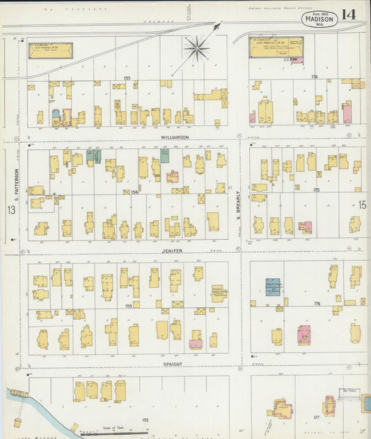 Sanborn Fire Insurance Map from Madison, Dane County, Wisconsin (1902), Sheet #0014 - Historic Sanborn Fire Insurance Map Print, vintage old map wall art, antique decor, genealogy gift, Wisconsin Wisconsin map
