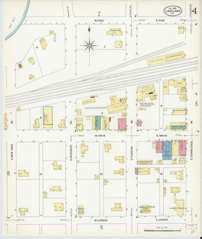 Sanborn Fire Insurance Map from Lakeland, Polk County, Florida (1908), Sheet #0004 - Historic Sanborn Fire Insurance Map Print, vintage old map wall art, antique decor, genealogy gift, Florida Florida map