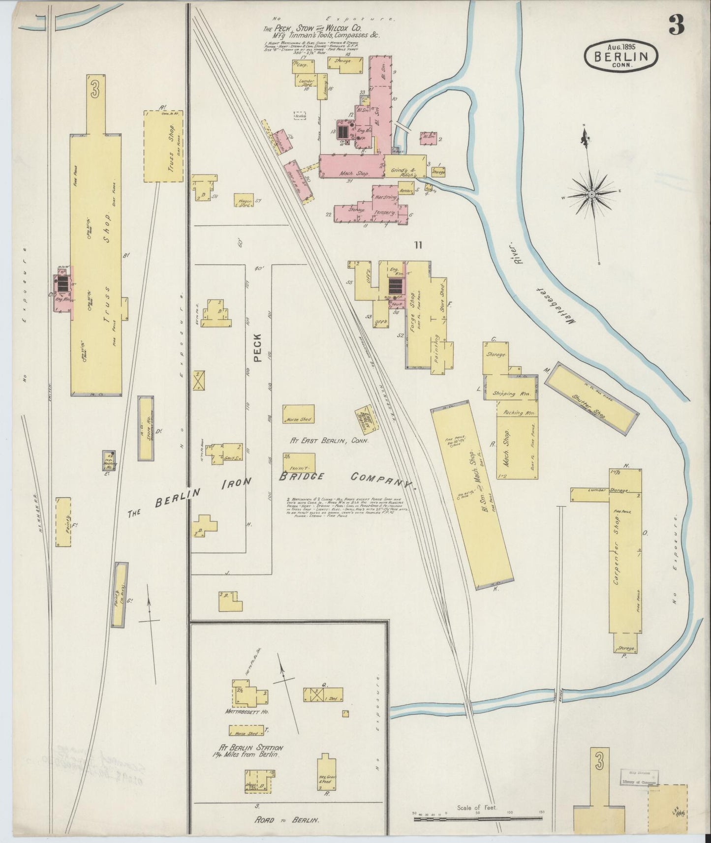 Sanborn Fire Insurance Map from Berlin, Hartford County, Connecticut (1895), Sheet #0003 - Historic Sanborn Fire Insurance Map Print, vintage old map wall art, antique decor, genealogy gift, Connecticut Connecticut map