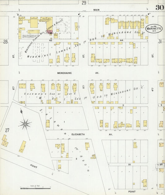 Sanborn Fire Insurance Map from Marinette, Marinette County, Wisconsin (1901), Sheet #0030 - Historic Sanborn Fire Insurance Map Print, vintage old map wall art, antique decor, genealogy gift, Wisconsin Wisconsin map