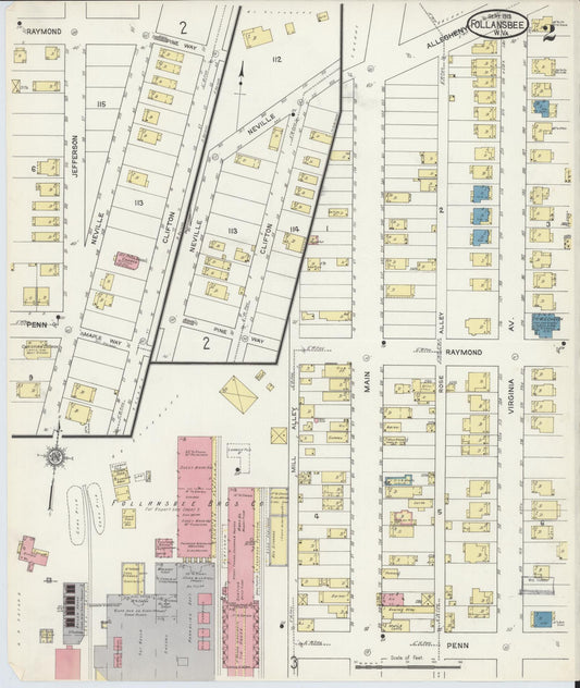 Sanborn Fire Insurance Map from Follansbee, Brooke County, West Virginia (1913), Sheet #0002 - Historic Sanborn Fire Insurance Map Print, vintage old map wall art, antique decor, genealogy gift, West Virginia West Virginia map