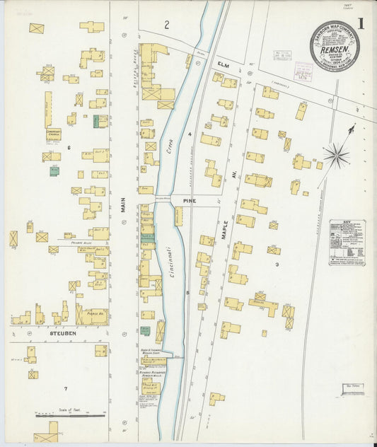Sanborn Fire Insurance Map from Remsen, Oneida County, New York (1904), Sheet #0001 - Historic Sanborn Fire Insurance Map Print, vintage old map wall art, antique decor, genealogy gift, New York New York map