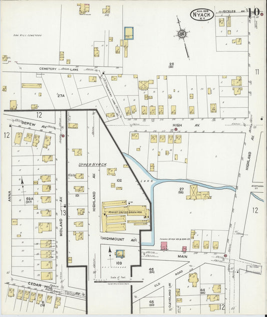 Sanborn Fire Insurance Map from Nyack, Rockland County, New York (1919), Sheet #0010 - Historic Sanborn Fire Insurance Map Print, vintage old map wall art, antique decor, genealogy gift, New York New York map