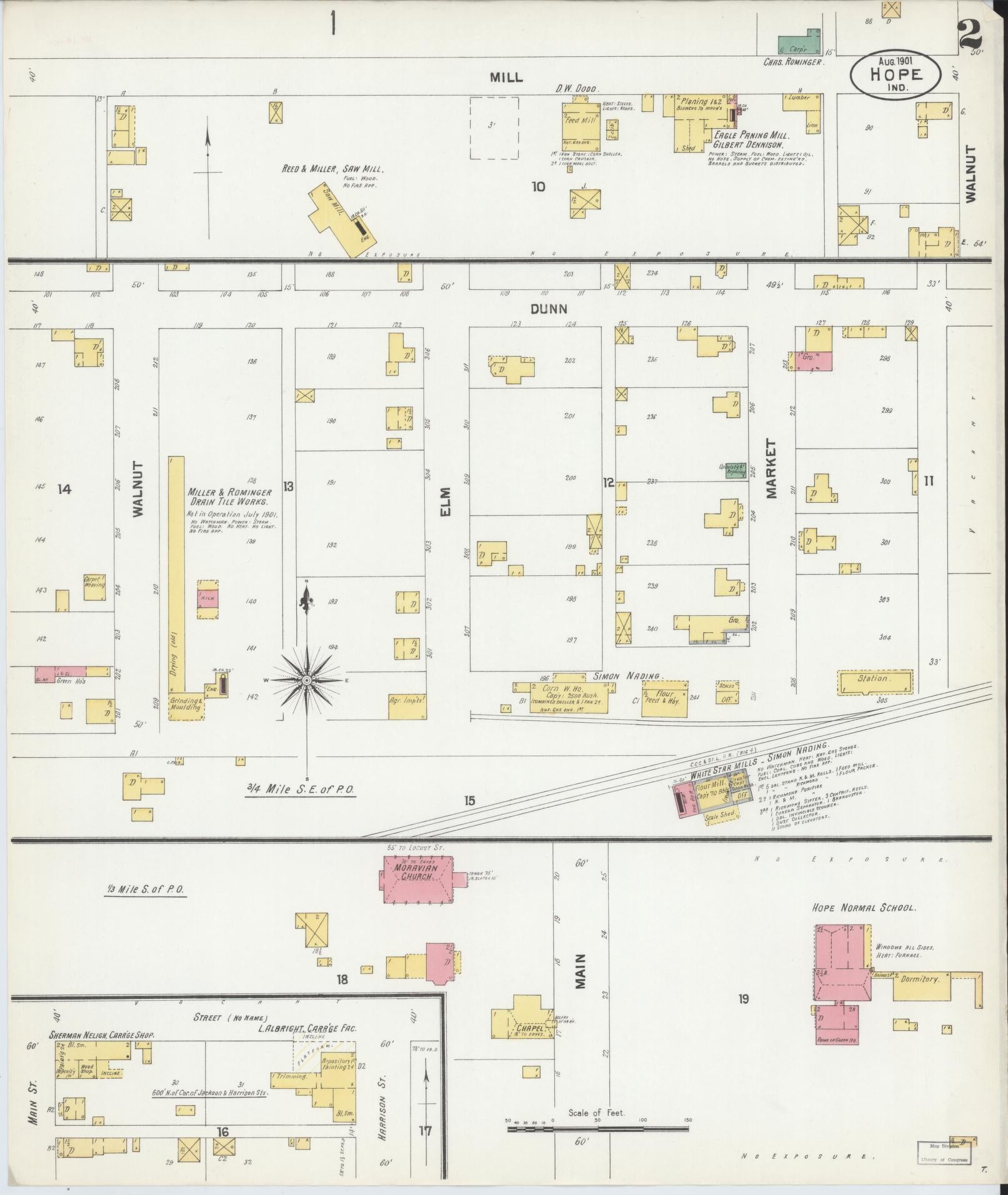 Sanborn Fire Insurance Map from Hope, Bartholomew County, Indiana (1901), Sheet #0002 - Complete Map Set gallery image, historic Sanborn map, vintage wall art, Indiana Indiana