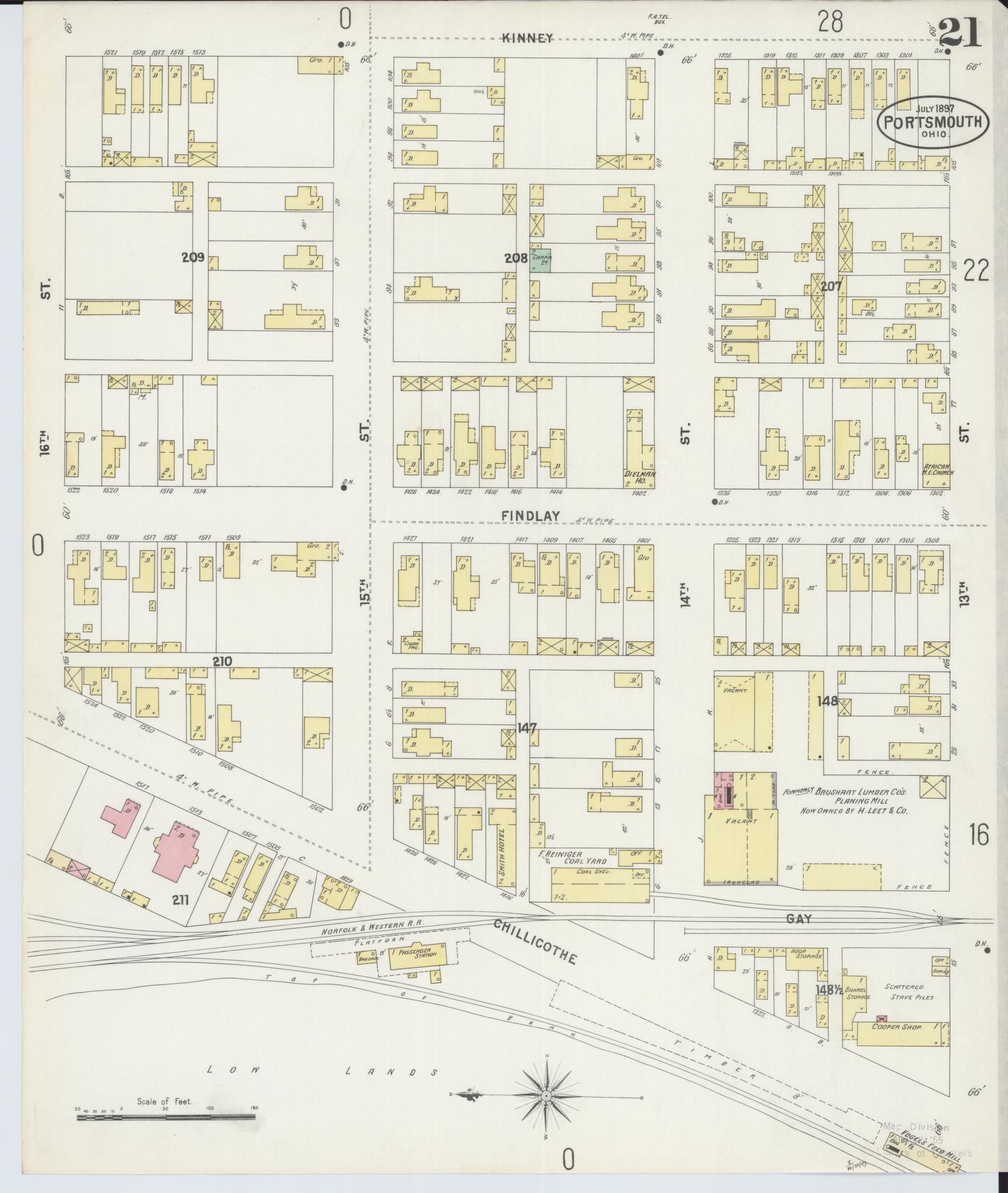 Sanborn Fire Insurance Map from Portsmouth, Scioto County, Ohio (1897), Sheet #0021 - Historic Sanborn Fire Insurance Map Print, vintage old map wall art, antique decor, genealogy gift, Ohio Ohio map