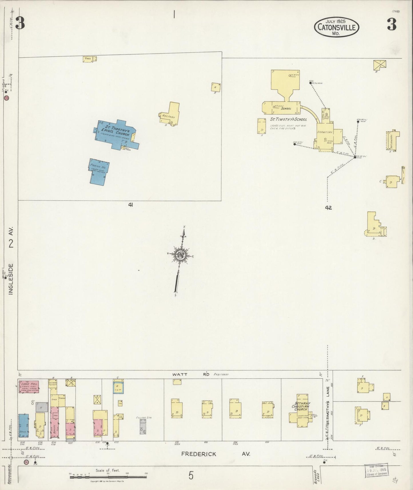 Sanborn Fire Insurance Map from Catonsville, Baltimore County, Maryland (1925), Sheet #0003 - Complete Map Set gallery image, historic Sanborn map, vintage wall art, Maryland Maryland