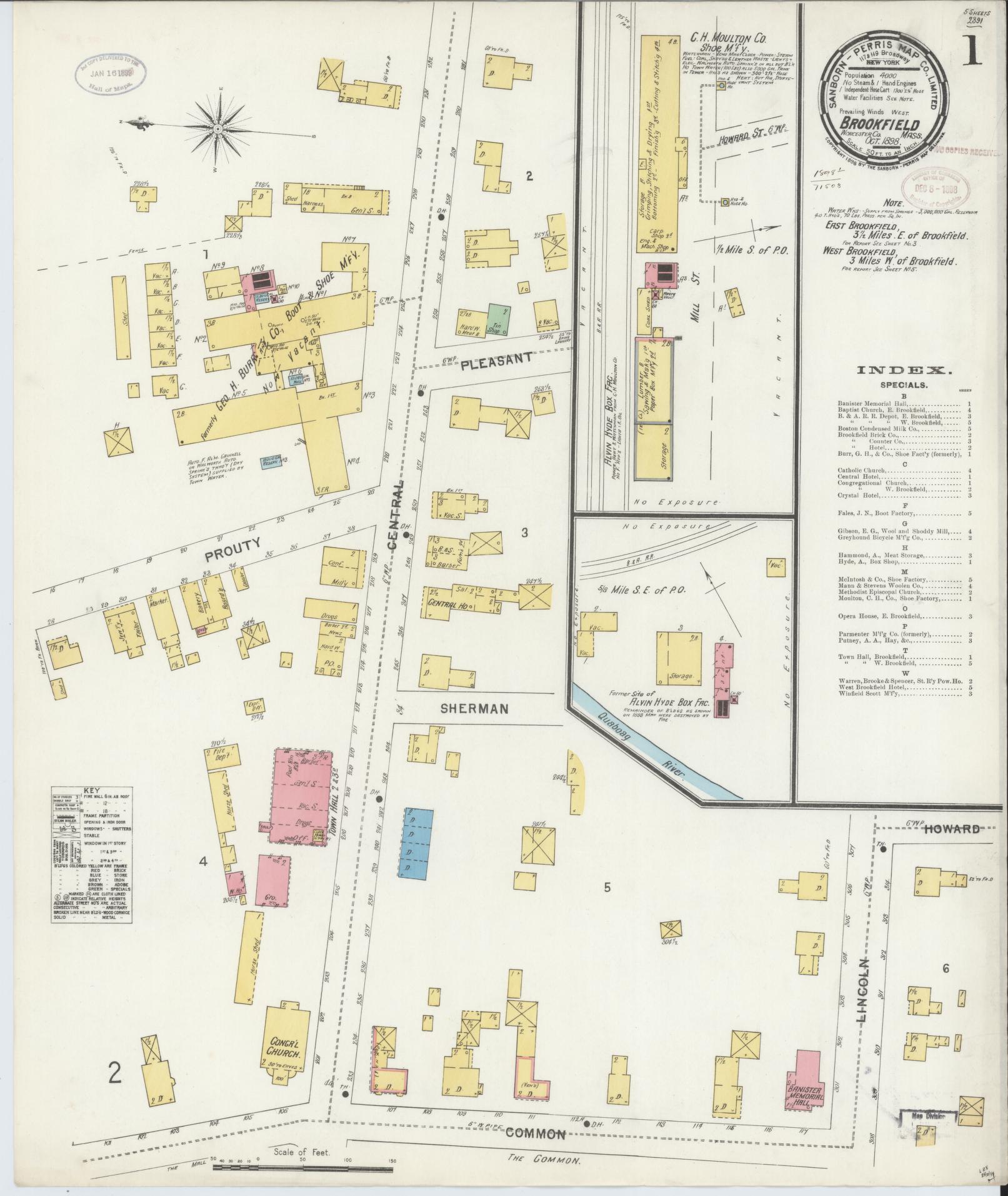 Sanborn Fire Insurance Map from Brookfield, Worcester County, Massachusetts. (1898) – Historic Sanborn Fire Insurance Map Print