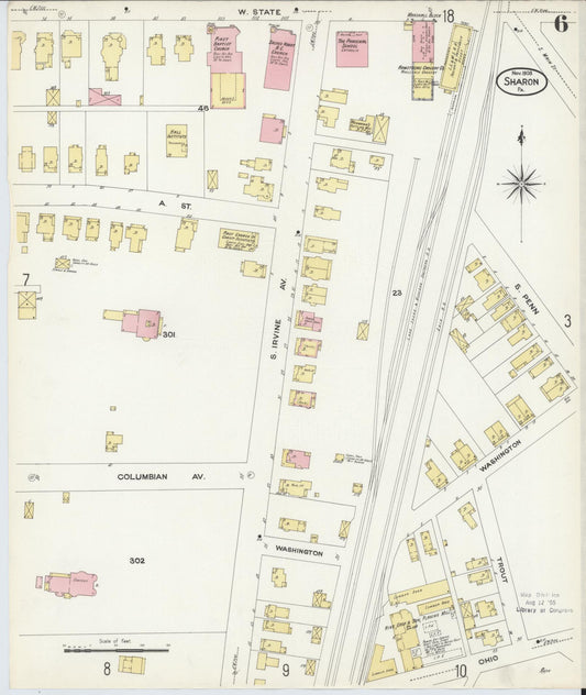 Sanborn Fire Insurance Map from Sharon, Mercer County, Pennsylvania (1908), Sheet #0006 - Historic Sanborn Fire Insurance Map Print, vintage old map wall art, antique decor, genealogy gift, Pennsylvania Pennsylvania map