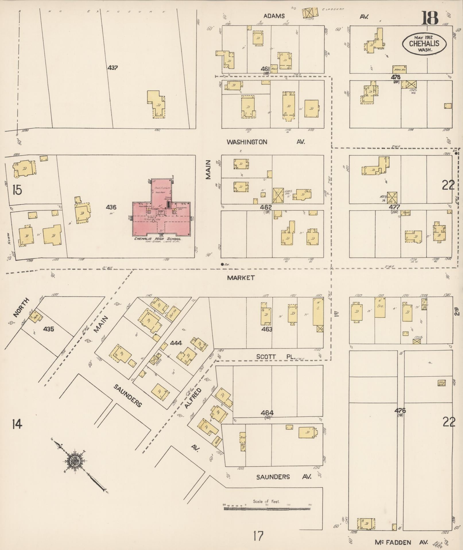 Sanborn Fire Insurance Map from Chehalis, Lewis County, Washington (1912), Sheet #0018 - Historic Sanborn Fire Insurance Map Print, vintage old map wall art, antique decor, genealogy gift, Washington Washington map