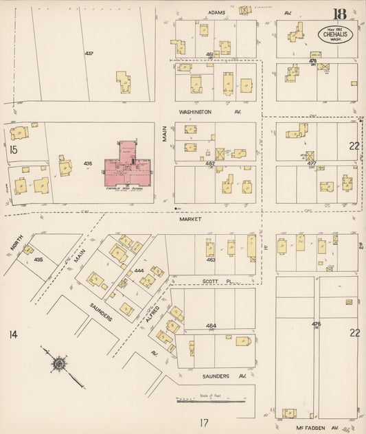 Sanborn Fire Insurance Map from Chehalis, Lewis County, Washington (1912), Sheet #0018 - Historic Sanborn Fire Insurance Map Print, vintage old map wall art, antique decor, genealogy gift, Washington Washington map
