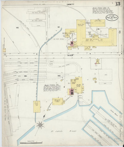 Sanborn Fire Insurance Map from Palatka, Putnam County, Florida (1897), Sheet #0013 - Historic Sanborn Fire Insurance Map Print, vintage old map wall art, antique decor, genealogy gift, Florida Florida map