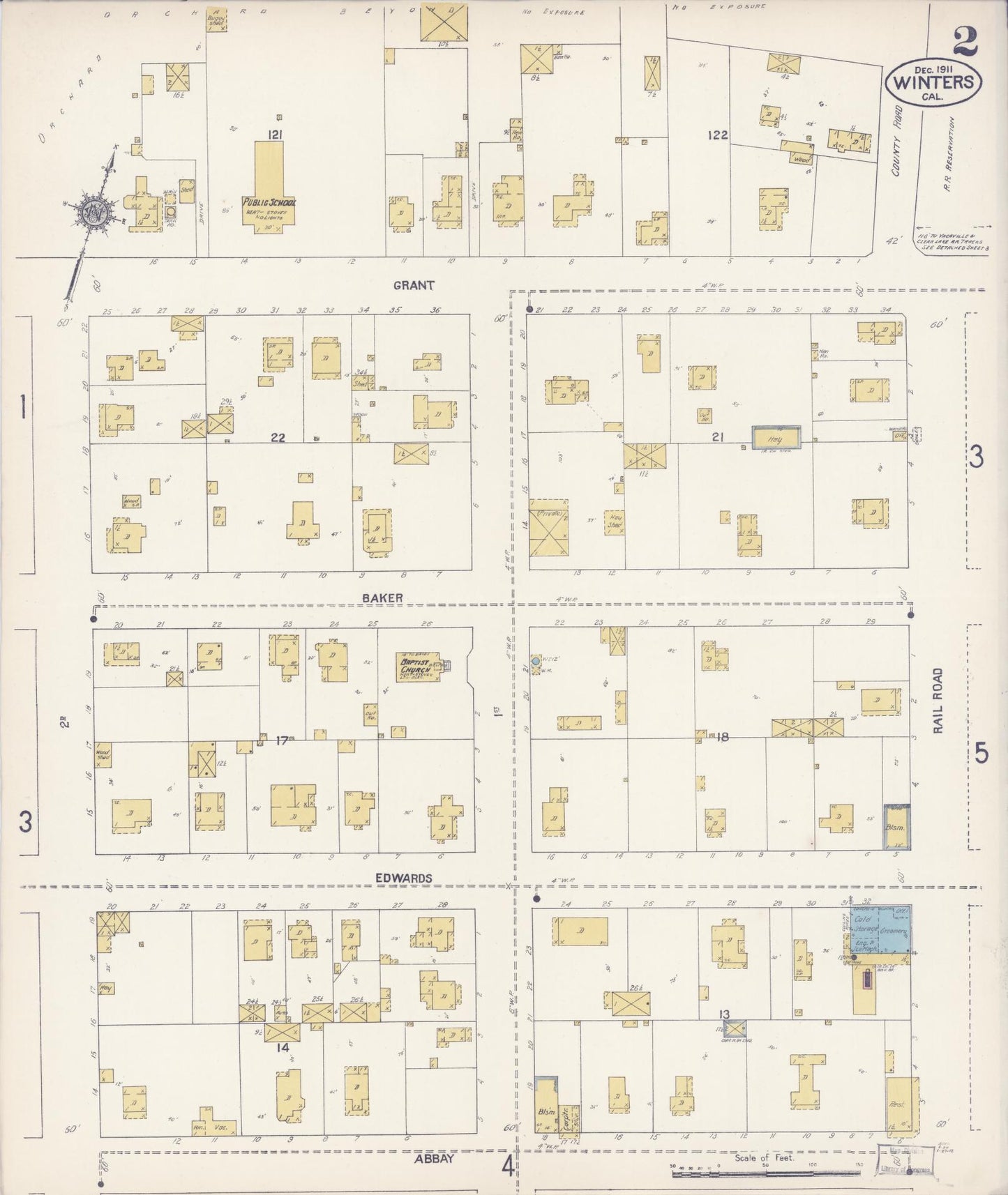 Sanborn Fire Insurance Map from Winters, Yolo County, California (1911), Sheet #0002 - Complete Map Set gallery image, historic Sanborn map, vintage wall art, California California