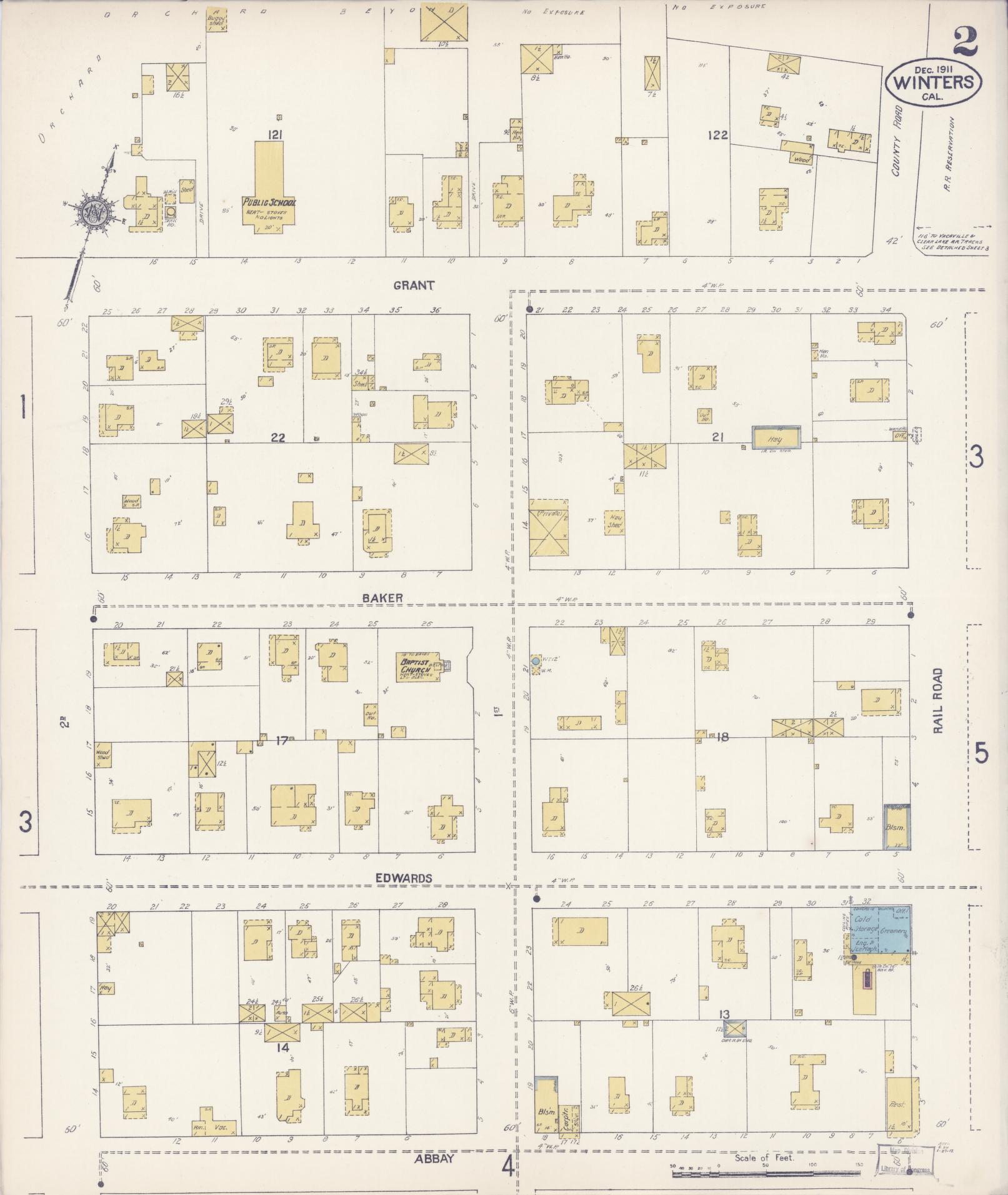 Sanborn Fire Insurance Map from Winters, Yolo County, California (1911), Sheet #0002 - Complete Map Set gallery image, historic Sanborn map, vintage wall art, California California