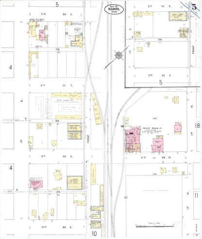 Sanborn Fire Insurance Map from Nampa, Canyon County, Idaho (1911), Sheet #0005 - Complete Map Set gallery image, historic Sanborn map, vintage wall art, Idaho Idaho