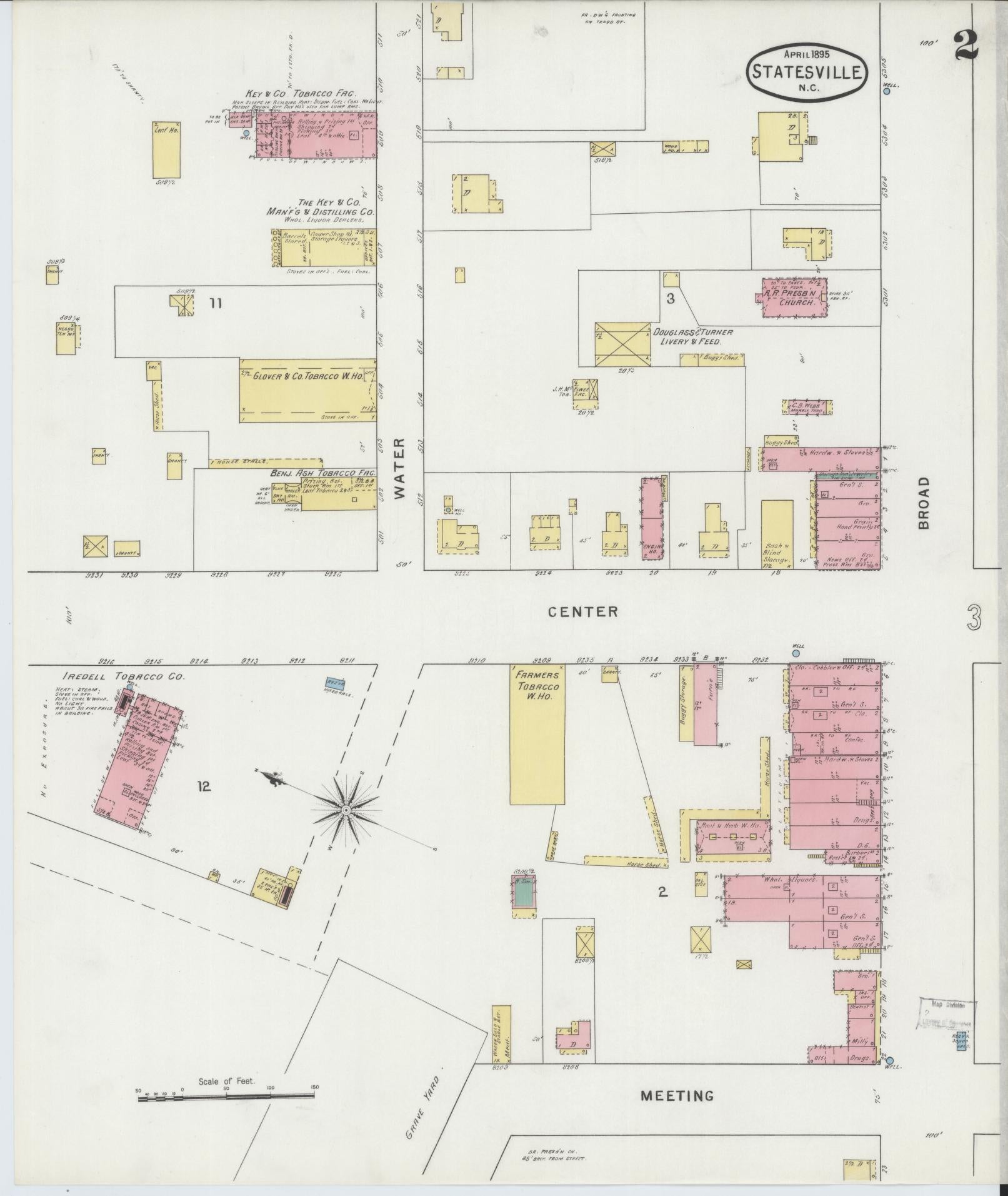 Sanborn Fire Insurance Map from Statesville, Iredell County, North Carolina (1895), Sheet #0002 - Complete Map Set gallery image, historic Sanborn map, vintage wall art, North Carolina North Carolina
