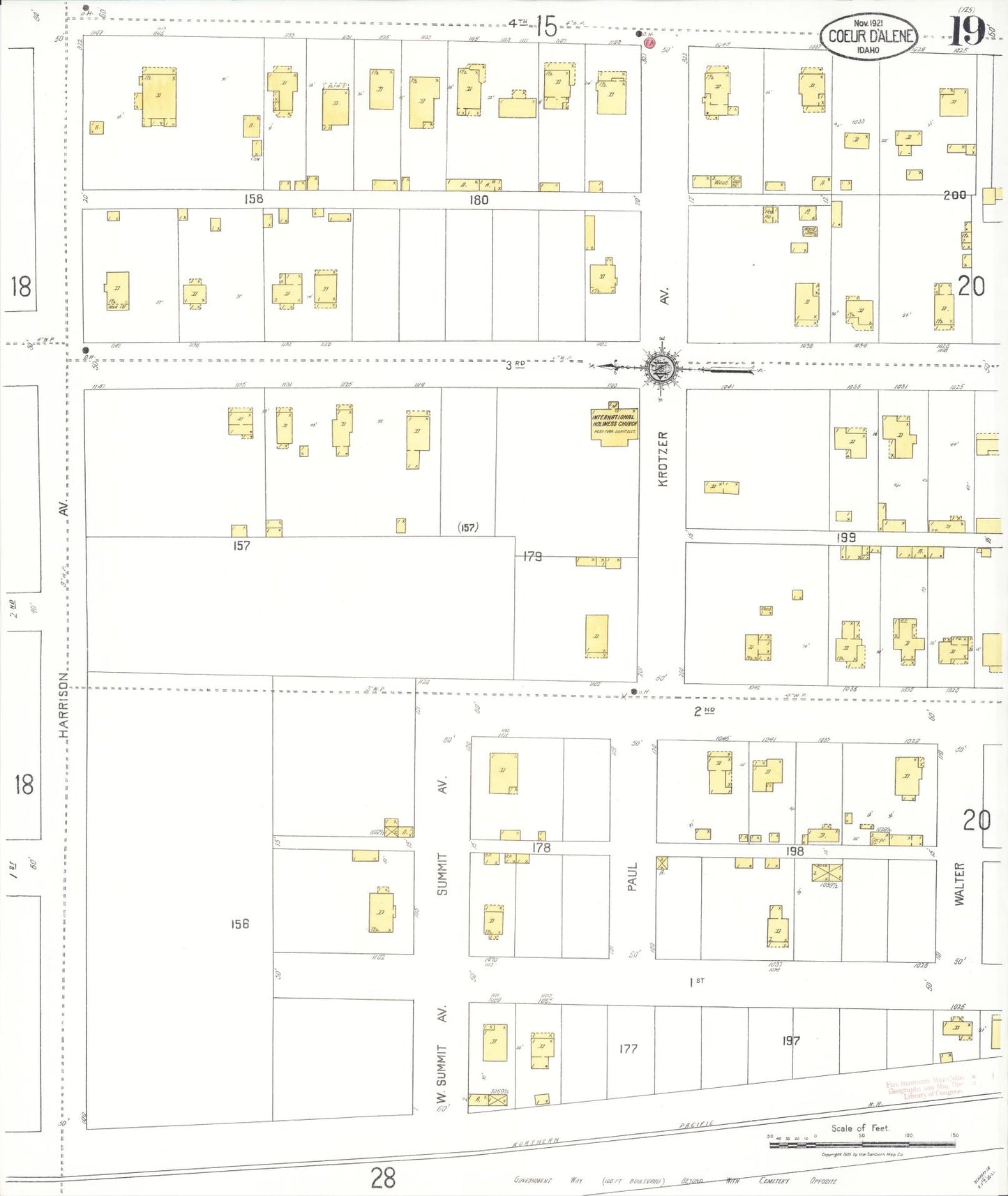 Sanborn Fire Insurance Map from Coeur D'alene, Kootenai County, Idaho (1921), Sheet #0019 - Complete Map Set gallery image, historic Sanborn map, vintage wall art, Idaho Idaho