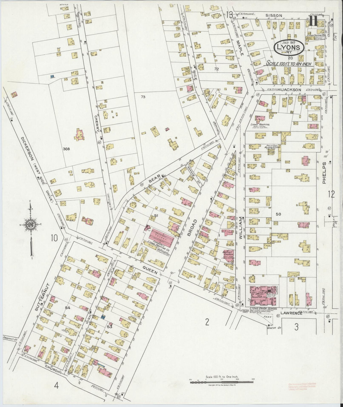 Sanborn Fire Insurance Map from Lyons, Wayne County, New York (1917), Sheet #0011 - Complete Map Set gallery image, historic Sanborn map, vintage wall art, New York New York
