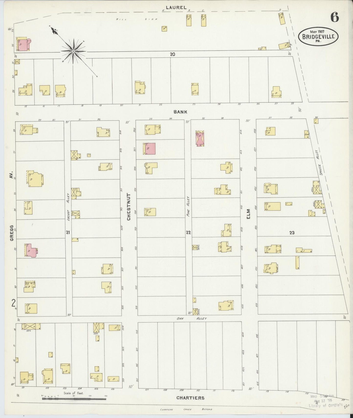 Sanborn Fire Insurance Map from Bridgeville, Allegheny County, Pennsylvania (1907), Sheet #0006 - Historic Sanborn Fire Insurance Map Print, vintage old map wall art, antique decor, genealogy gift, Pennsylvania Pennsylvania map