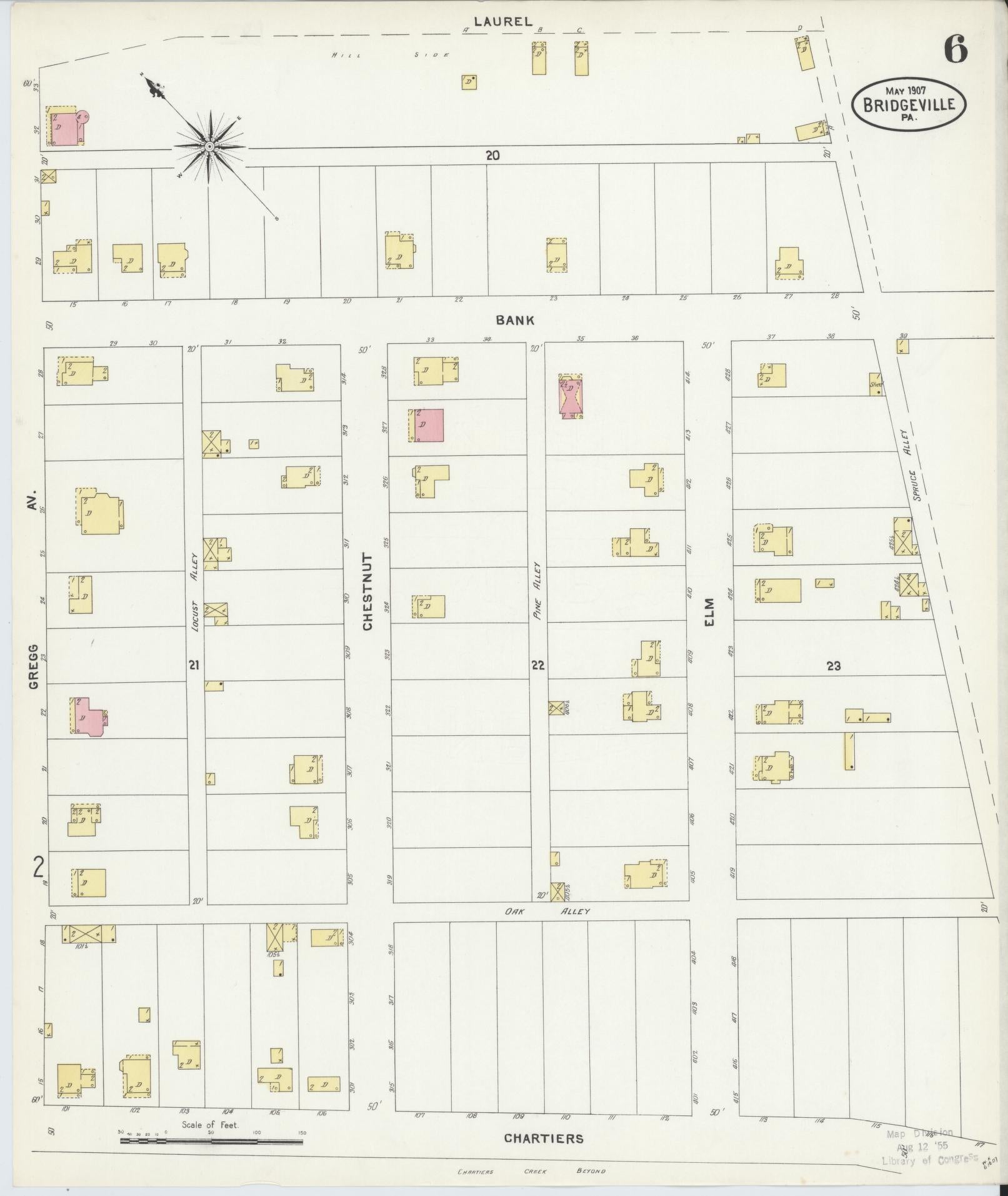 Sanborn Fire Insurance Map from Bridgeville, Allegheny County, Pennsylvania (1907), Sheet #0006 - Historic Sanborn Fire Insurance Map Print, vintage old map wall art, antique decor, genealogy gift, Pennsylvania Pennsylvania map