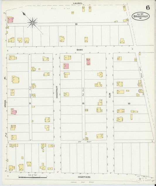 Sanborn Fire Insurance Map from Bridgeville, Allegheny County, Pennsylvania (1907), Sheet #0006 - Historic Sanborn Fire Insurance Map Print, vintage old map wall art, antique decor, genealogy gift, Pennsylvania Pennsylvania map
